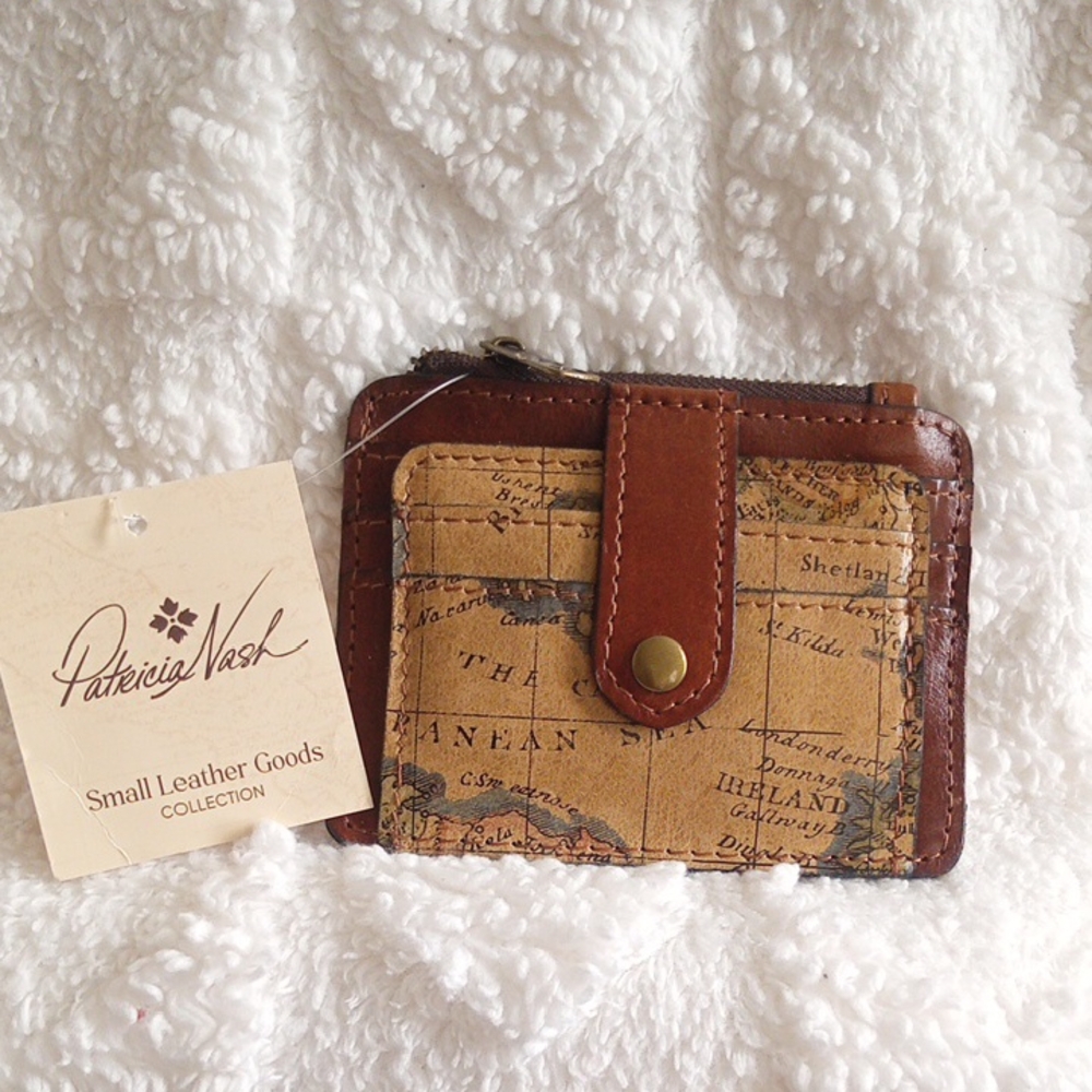 Patricia Nash Brown Leather Map Print Card Holder